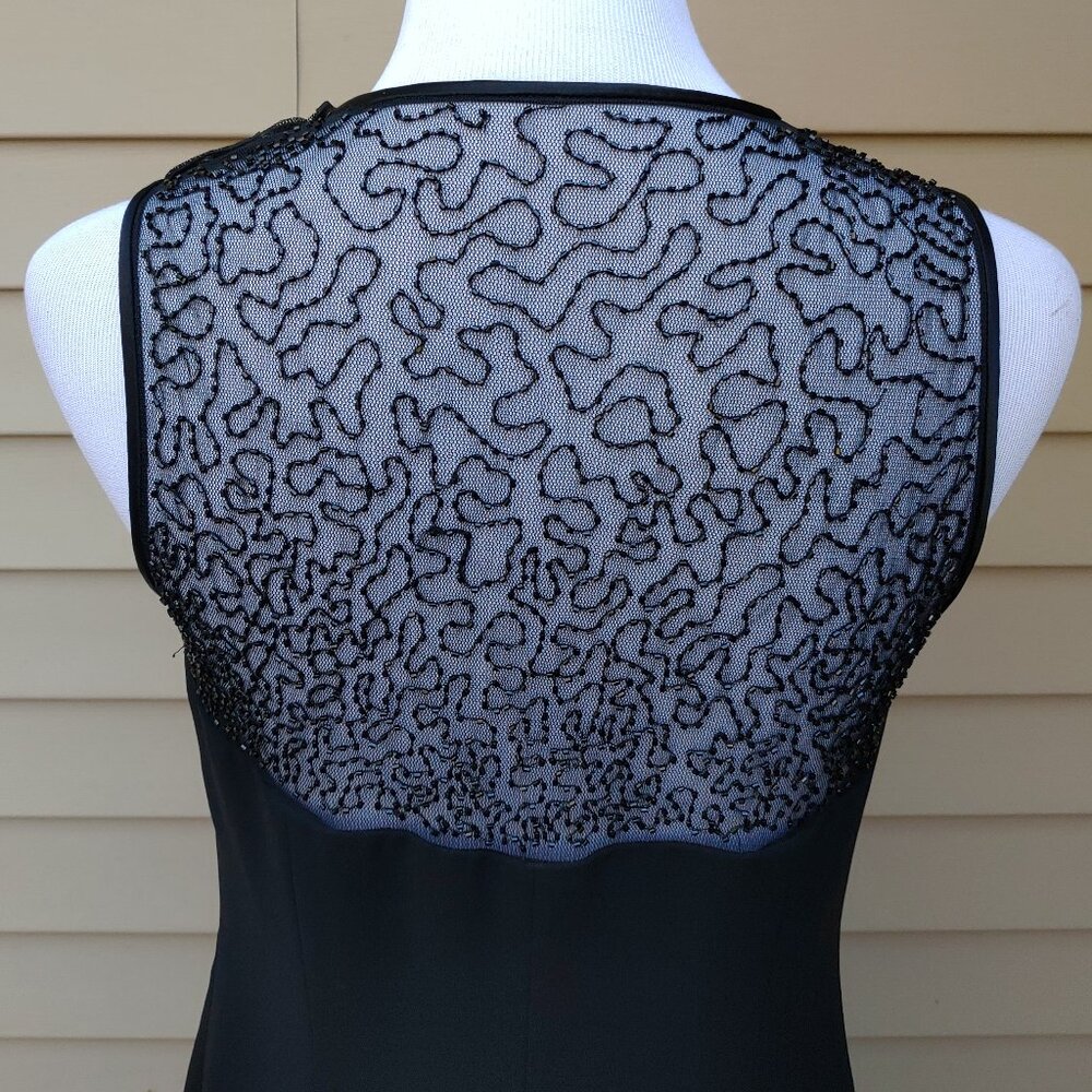 Jones New York Black Sheath Cocktail Dress Beaded Illusion Neckline Sleeveless - Picture 10 of 14